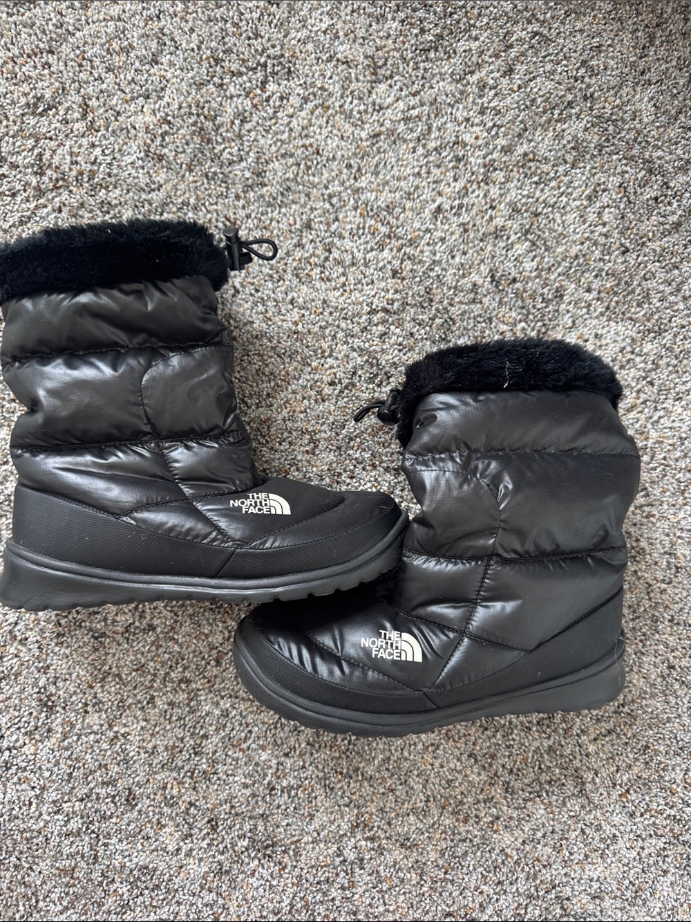 The North Face Black Quilted Faux-Fur Cuff Winter Boots